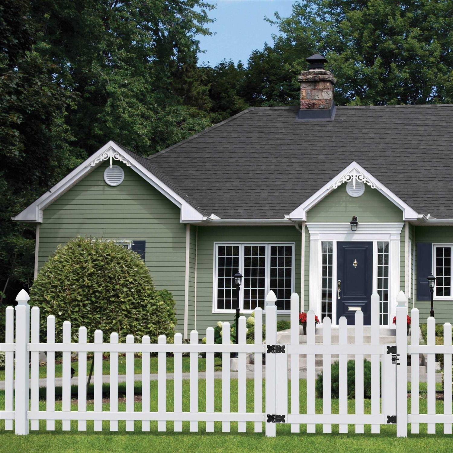 Glendale 4 ft. x 8 ft. White Vinyl Scalloped Dog Ear Picket Fence Panel Outdoor Essentials - Cheap Fitting