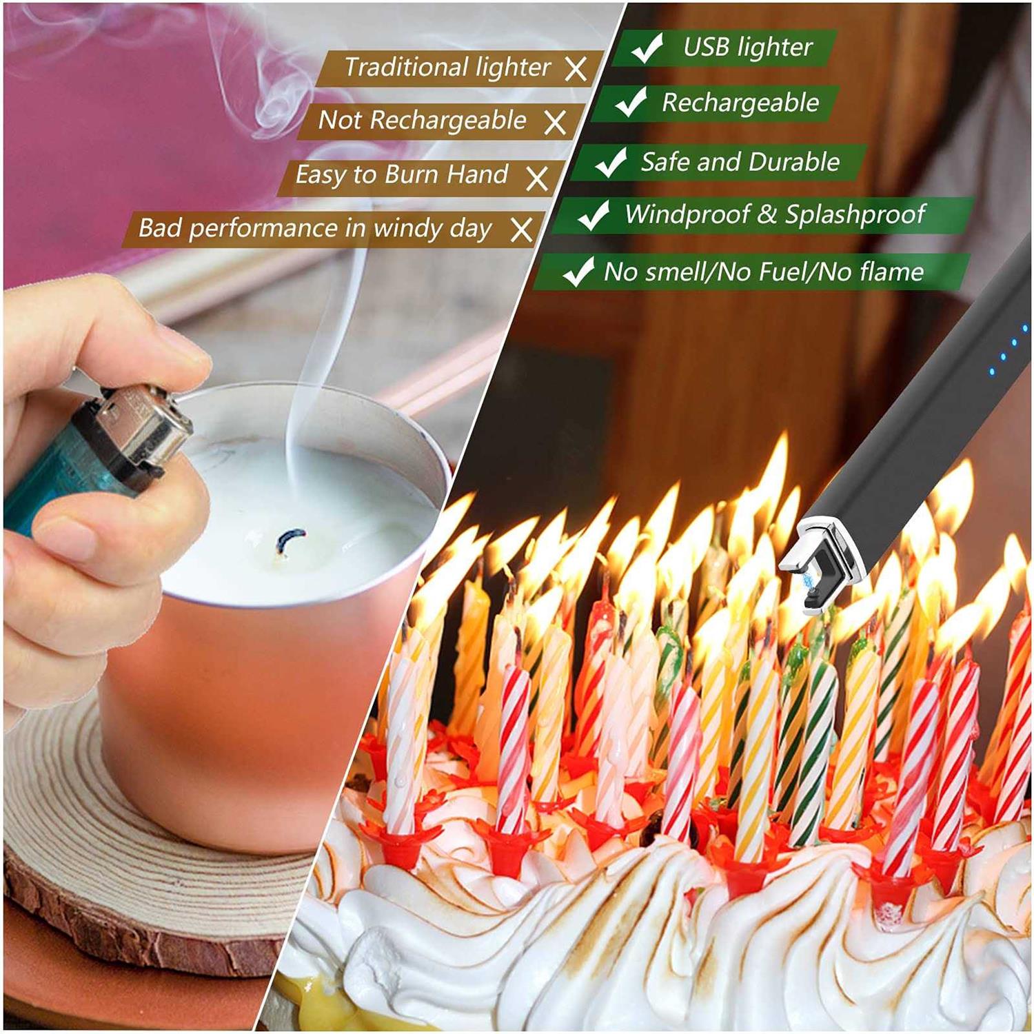 Meiruby Lighter Electric Lighter Candle Lighter Rechargeable USB Lighter Arc Lighters for Candle Camping Family Use - Cheap Fitting