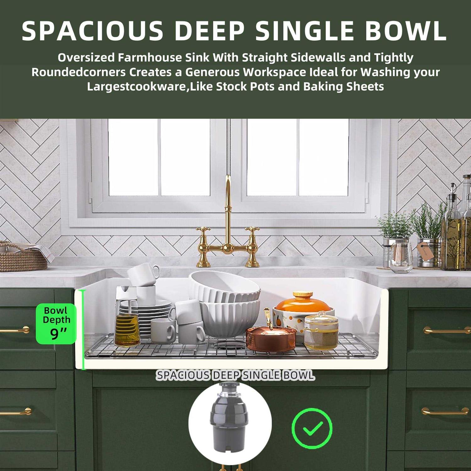 Ogonbrick 30 White Farmhouse Sink Single Bowl Fireclay Farmhouse Kitchen Sink with Sink Grid and Basket Strainer - Cheap Fitting