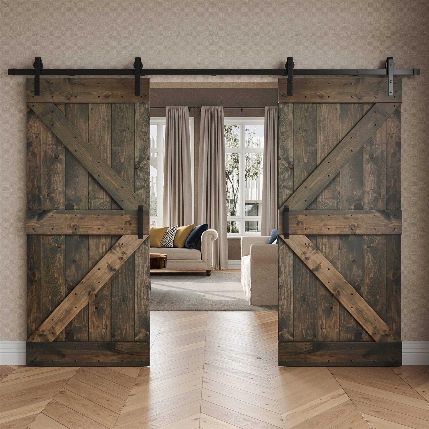K Series Pine Wood Double Sliding Barn Door with Hardware Kit Coast Sequoia Finish - Cheap Fitting