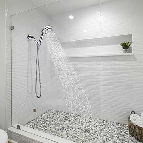 Shower Head, SR SUN RISE 6-Settings 5 High Pressure Handheld Shower Head Set with 2.45 Meter/96 Inch/ 8 FT Long Shower Hose and Shower Arm Mount - Cheap Fitting