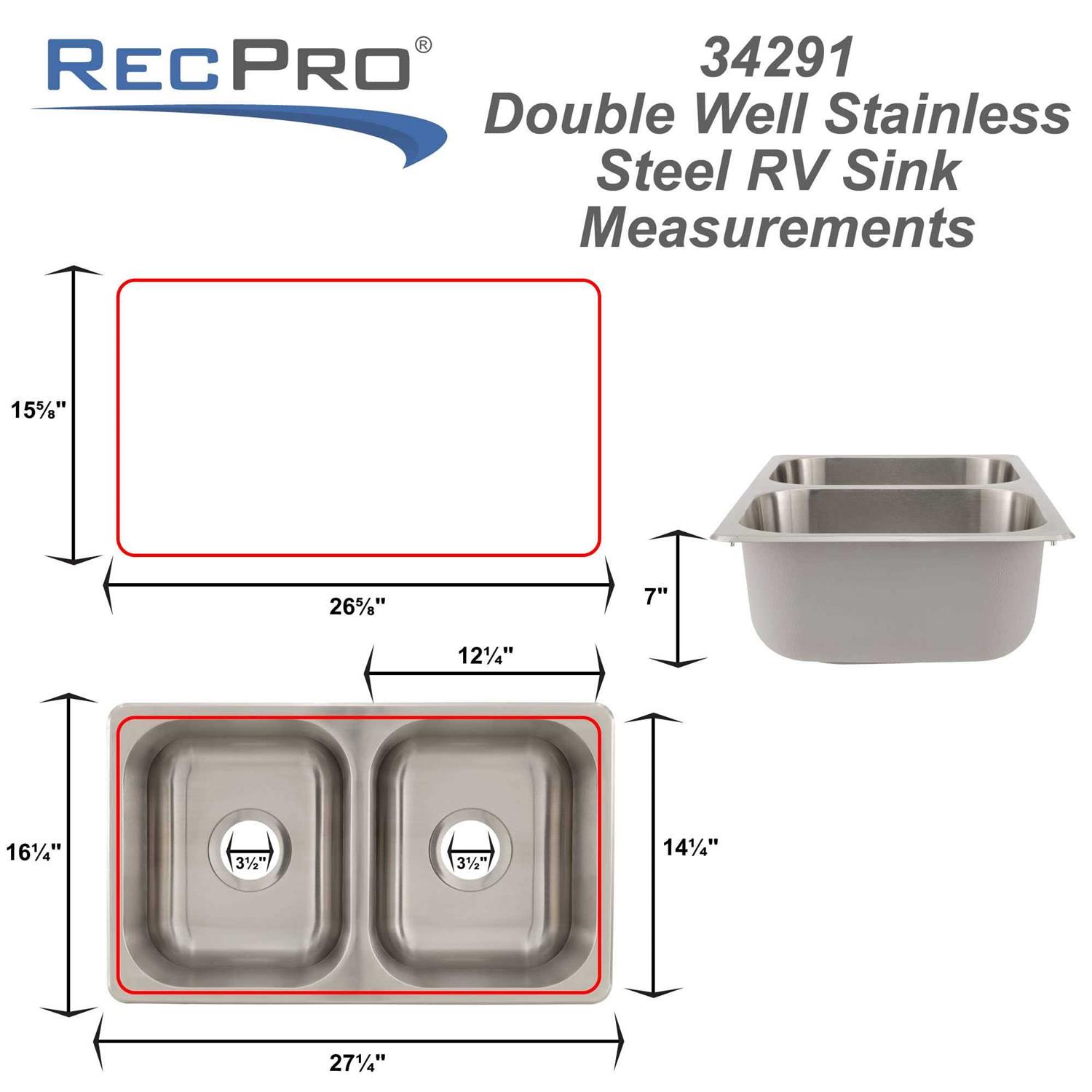 Recpro RV Stainless Steel Sink 27x16x17 Double RV Kitchen Sink - Cheap Fitting