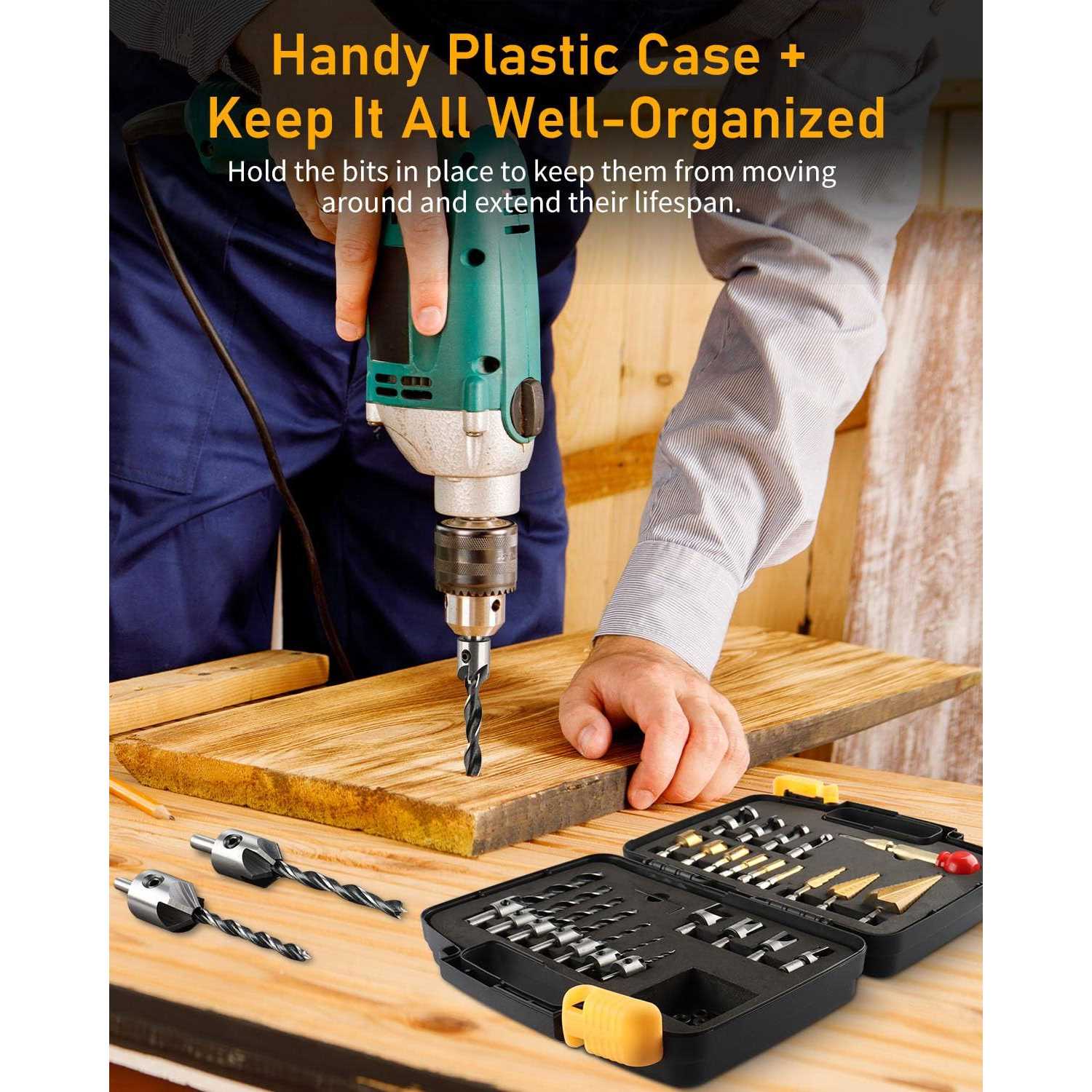 ZORUNNA 34 Pcs Woodworking Chamfer Drilling Tools Including 6 Countersink Drill Bit Set - Cheap Fitting