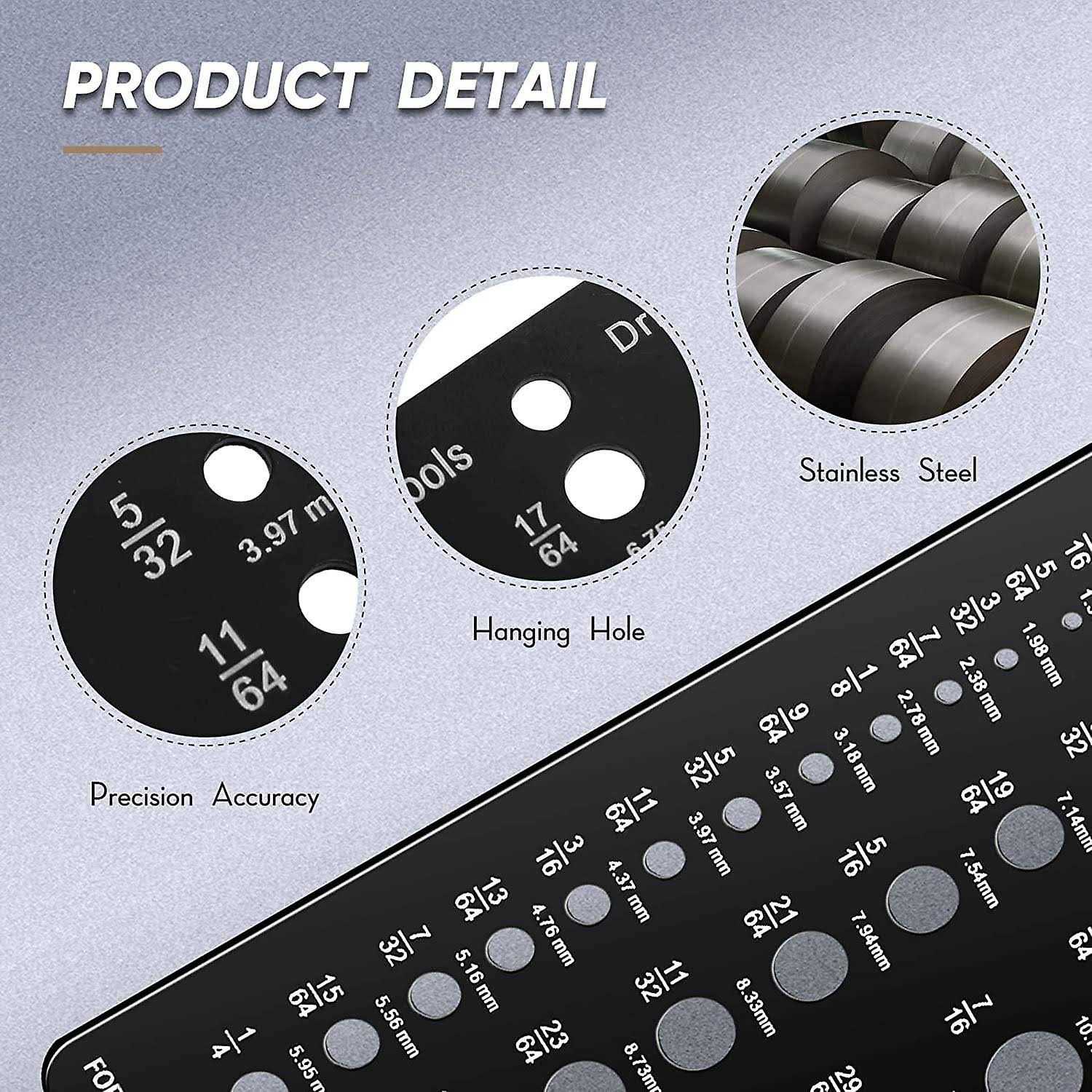 Drill Bit Gauge 1/16 inch to 1/2 inch, Screw Size and Thread Gauge Inches and Decimal Drill Gauge Drill Bit Size Guide, Black - Cheap Fitting