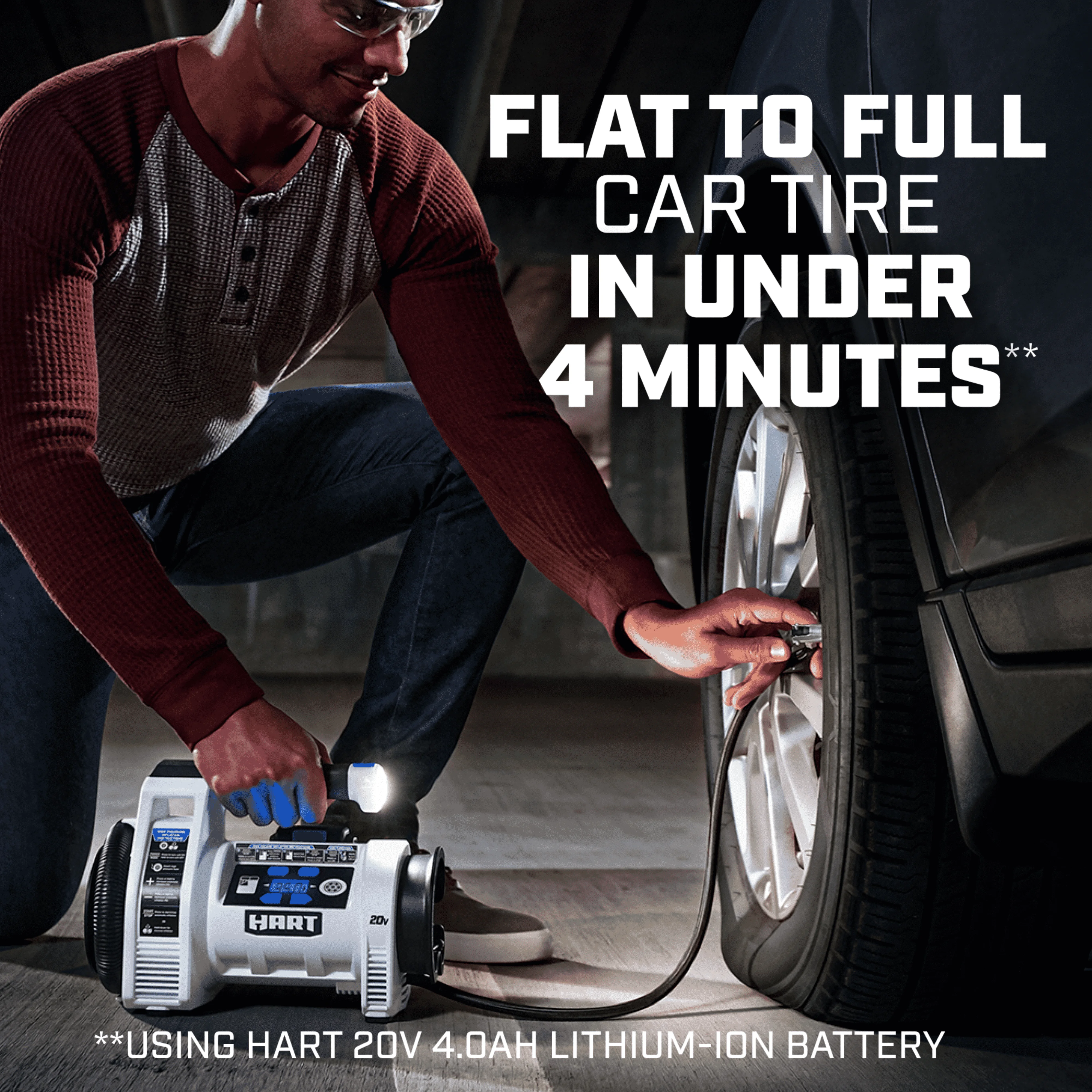 HART 20-Volt Cordless Air Pump Dual Function Digital Inflator Kit (1) 20-Volt 1.5Ah Lithium-Ion Battery - Cheap Fitting