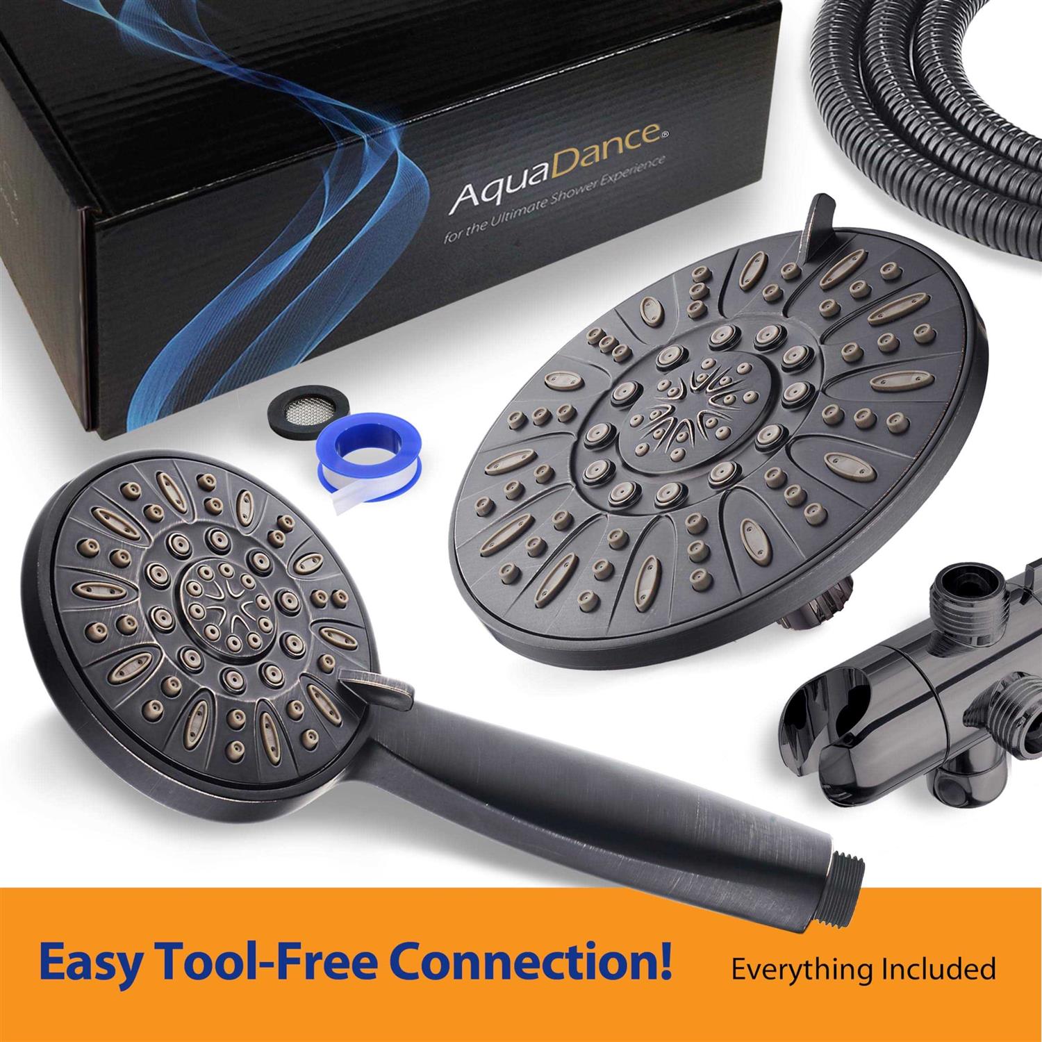 AquaDance 7 Premium High Pressure 3-Way Rainfall Combo with Stainless Steel Hose – Enjoy Luxurious 6-setting Rain Shower Head and Hand Held Shower - Cheap Fitting