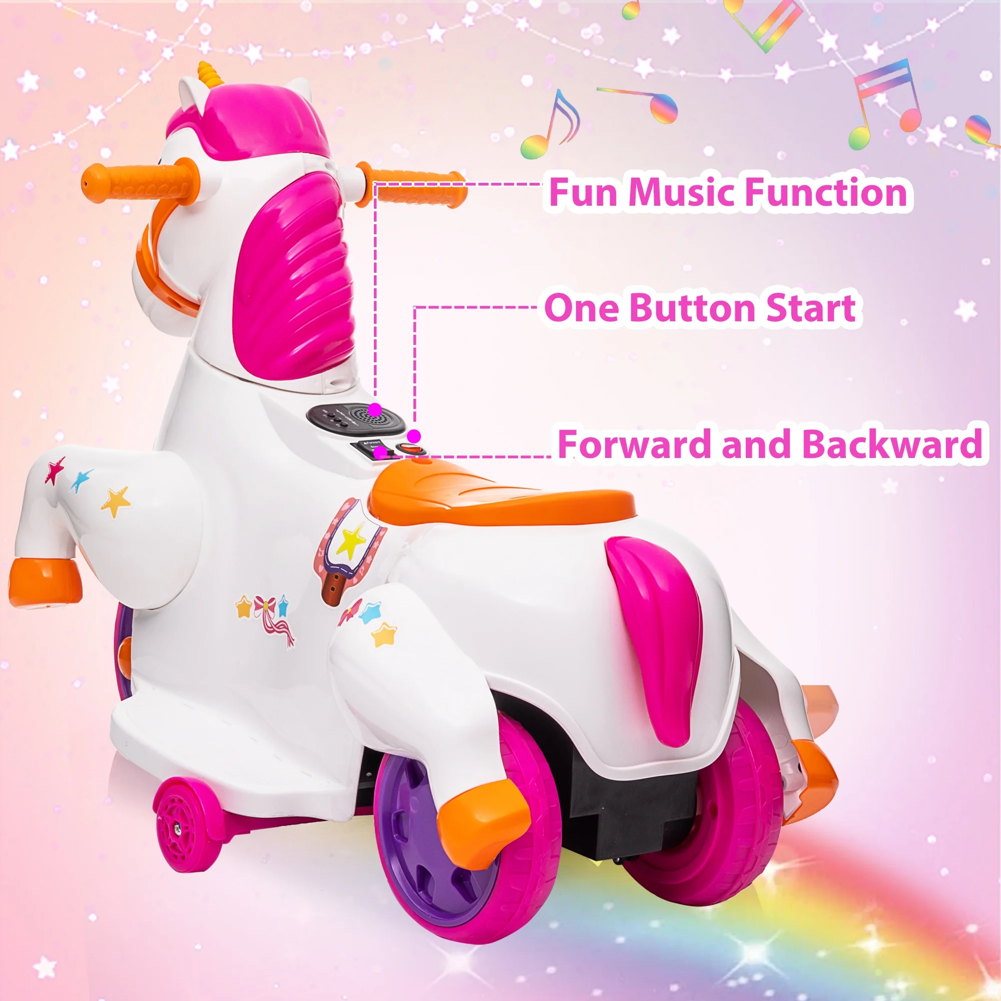 Jaxpety 6V Children's Unicorn Rocking Horse Pony Toy Car for 3 to 6 Years Battery Powered with Music, Training Wheels, Rose - Cheap Fitting