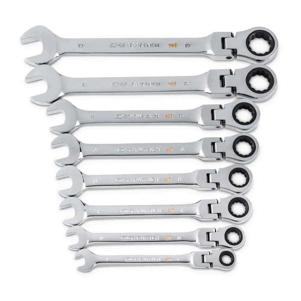 GEARWRENCH 90-Tooth SAE Ratcheting Flex-Head Combination Wrench Set with Tray - Cheap Fitting