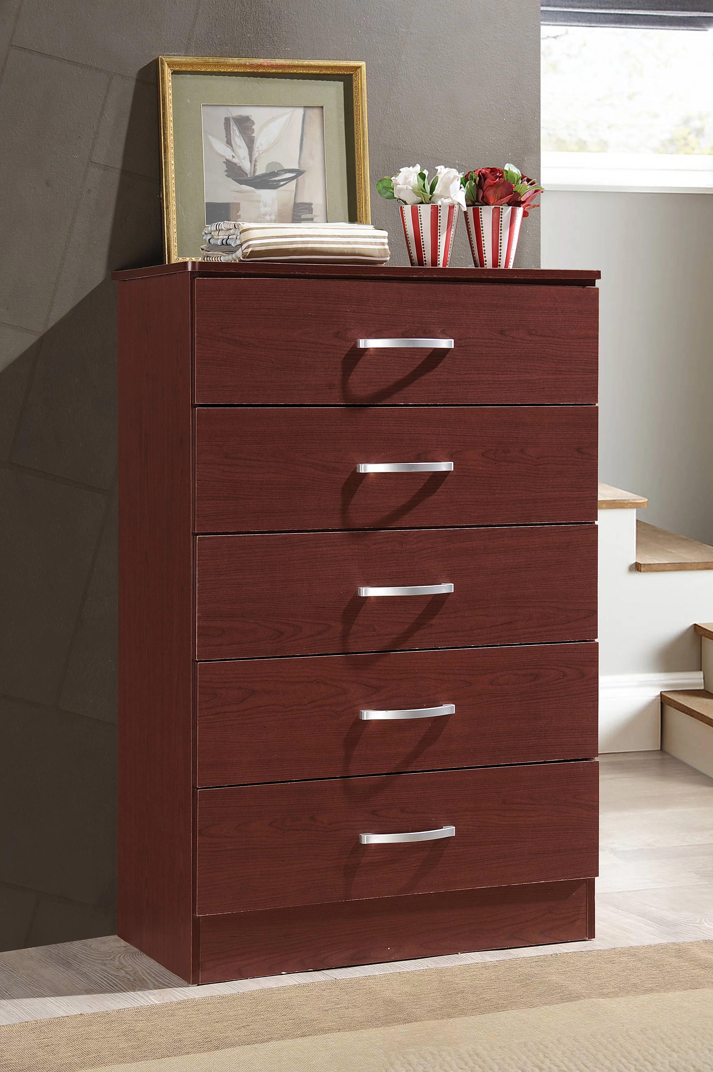 Hodedah 5 - Drawer Chest, Brown, Wood - Cheap Fitting