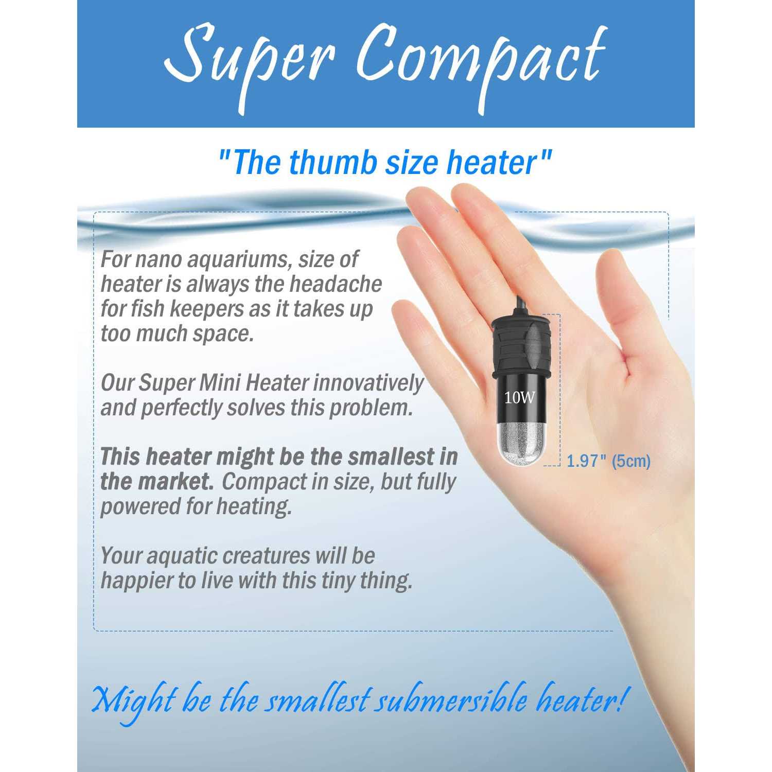 AquaMiracle Adjustable 10W Betta Heater Small Aquarium Heater Submersible Fish Tank Heater 5V/2A USB Powered Super Mini Aquarium Heater - Cheap Fitting