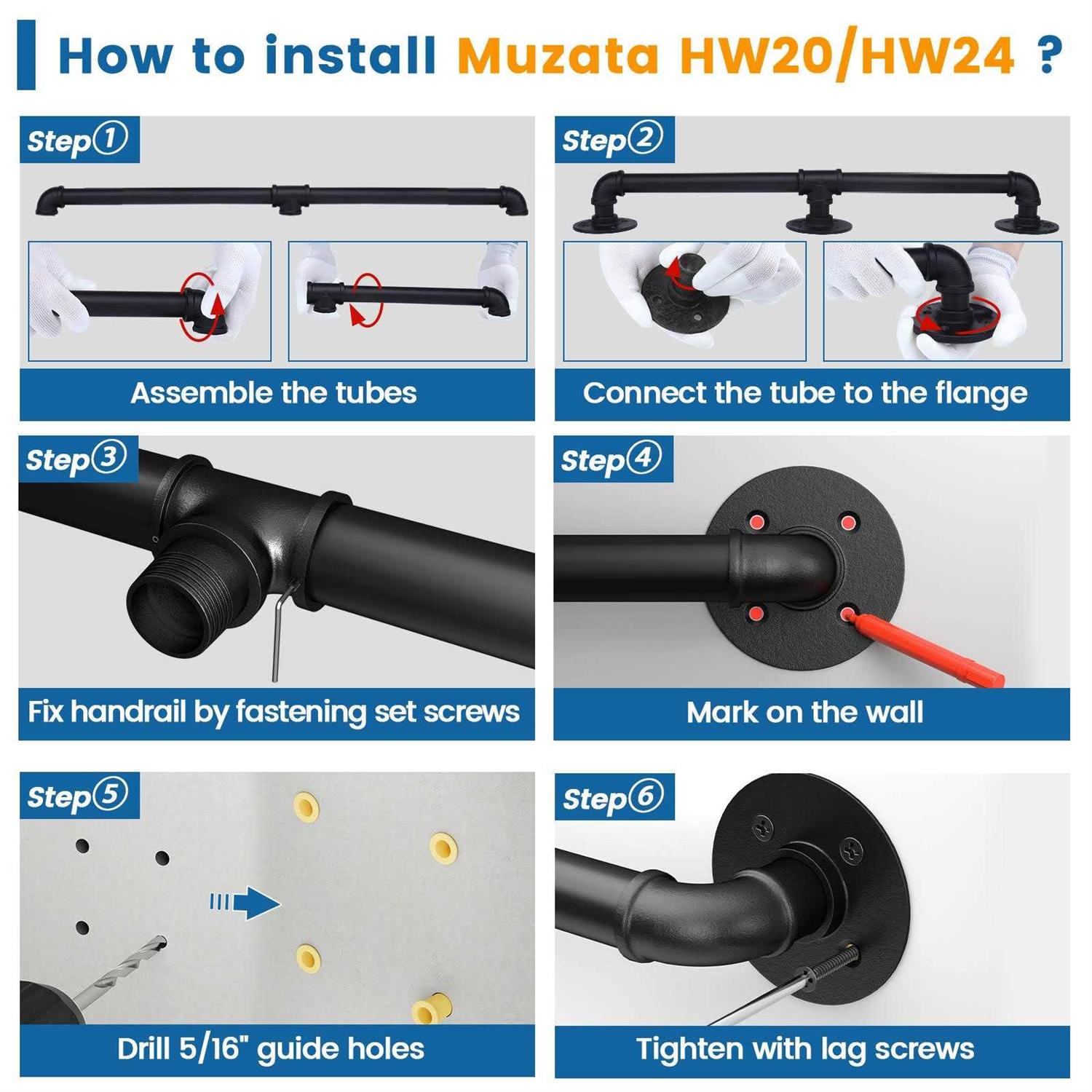 Muzata Pipe Handrail Black Galvanized Steel - Cheap Fitting