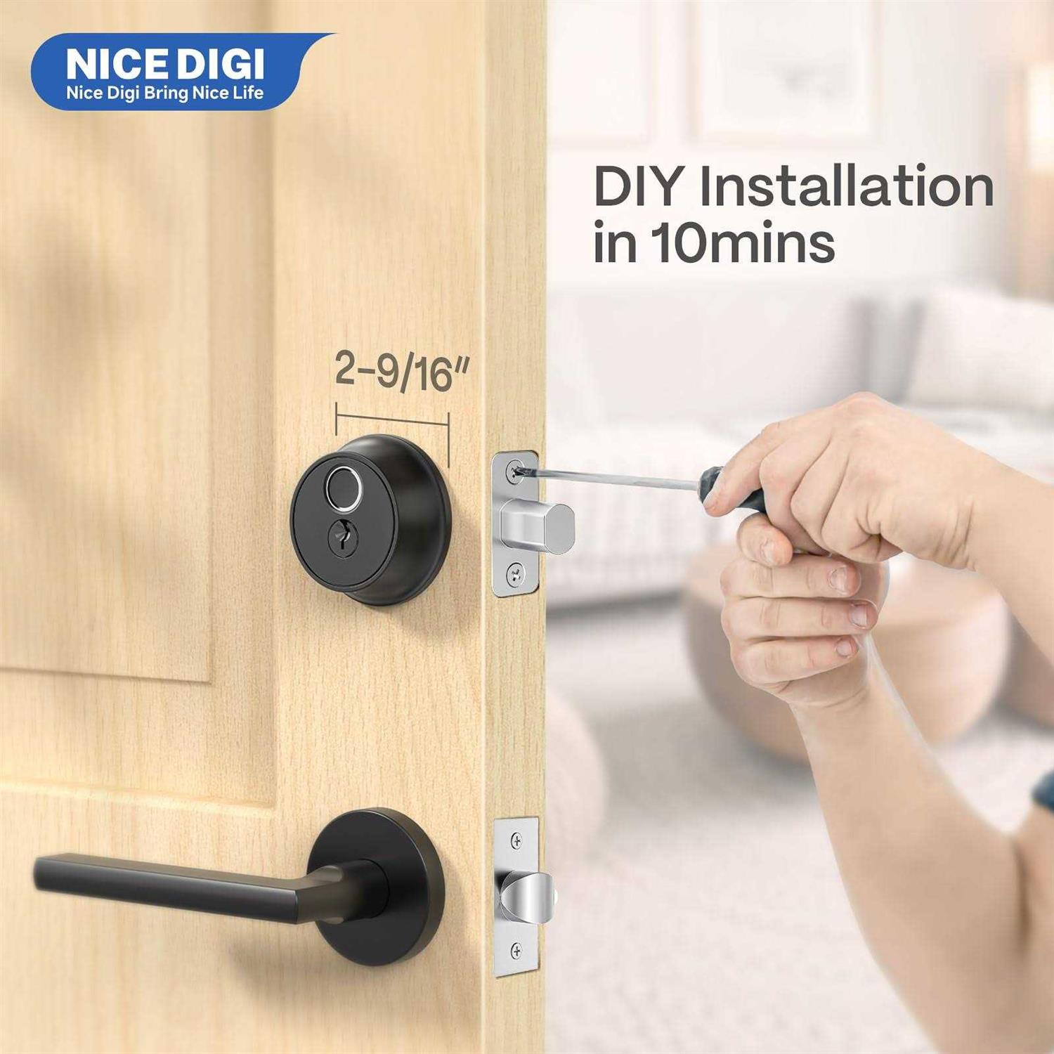 NICE DIGI Smart Deadbolt Lock for Front Door Fingerprint Door Lock Keyless Entry Door Lock - Cheap Fitting