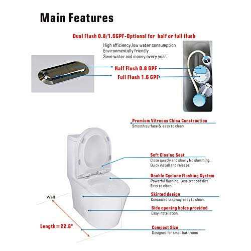 Winzo Compact One Piece Toilet 22.8 Depth Modern Short Design Dual Flush for Small Tiny Mini Bathroom 12 Rough-in WZ5079 - Cheap Fitting