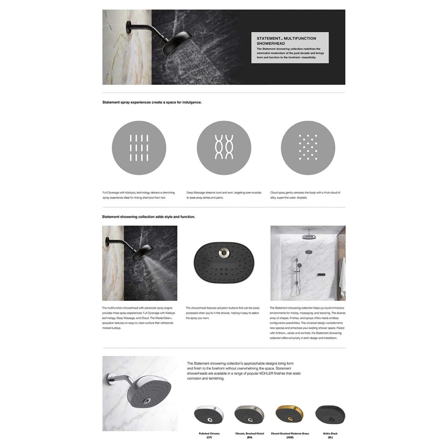 KOHLER Statement Three-function Showerhead K-26290-CP - Cheap Fitting