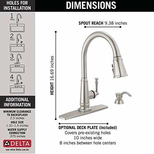 Delta Abbott Spotshield Stainless Single Handle Pull-down Kitchen Faucet with Deck Plate and Soap Dispenser Included Rubber | 19830Z-SPSD-DST - Cheap Fitting