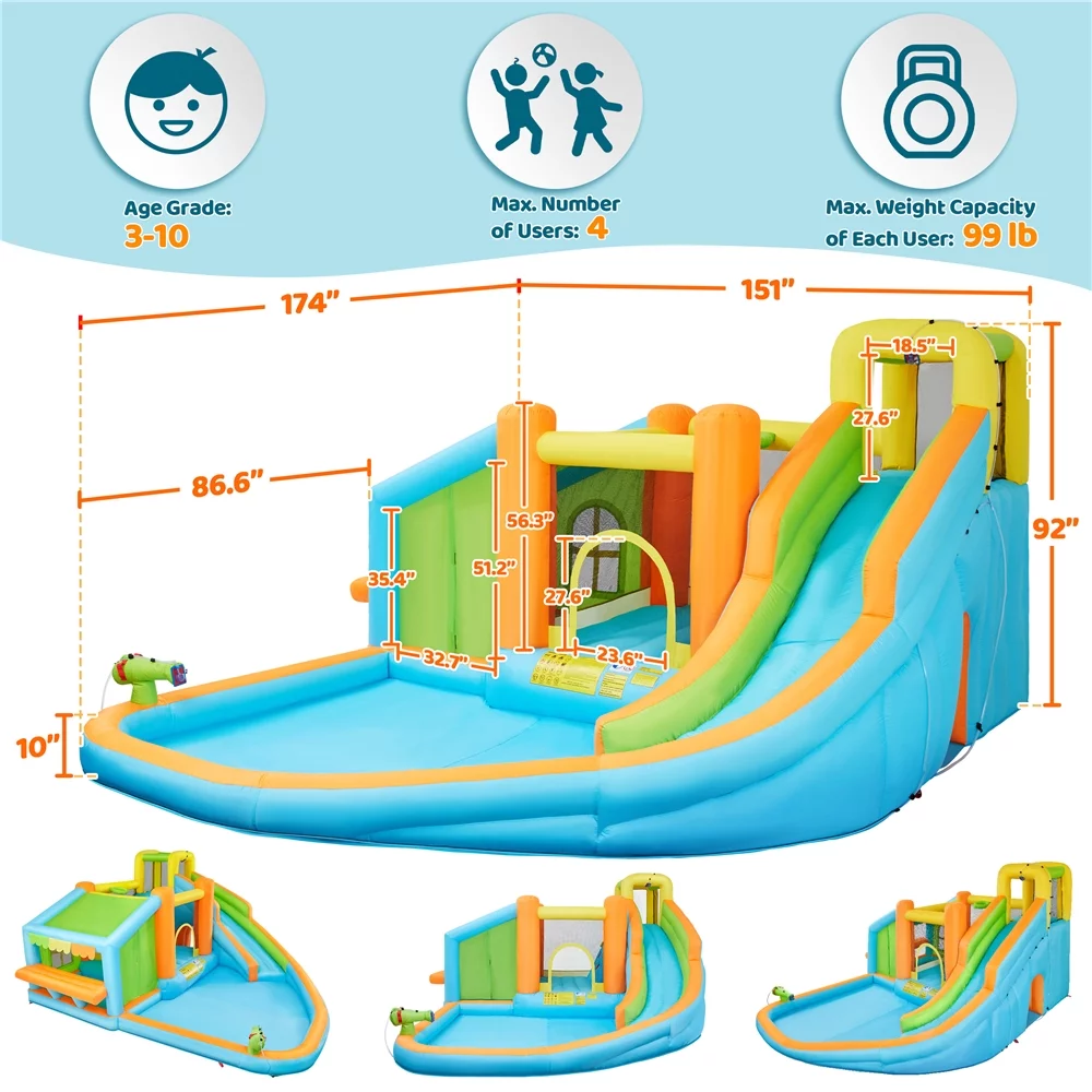 SmileMart 14.5′ L x 12.6′ W x 7.6′ H Inflatable Bounce House With Water Slide for Kids Storage Bag & 520W Blower - Cheap Fitting