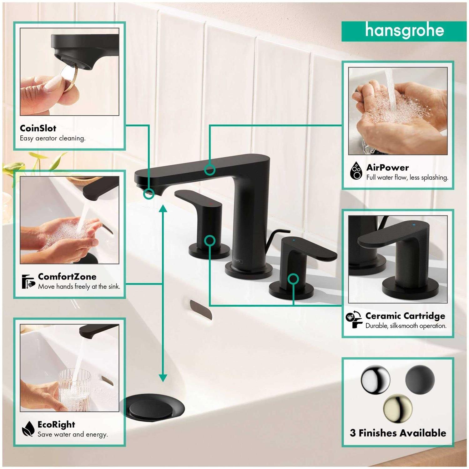 Hansgrohe 72530001 Rebris S Widespread Bathroom Faucet with Drain Assembly Finish - Cheap Fitting