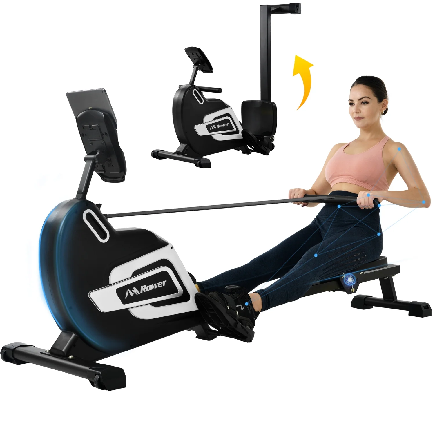 Magnetic Rowing Machine Folding Rower with 14 Level Resistance Adjustable, LCD Monitor and Tablet Holder for Foldable Rower Home Gym Cardio Workout, 330lbs - Cheap Fitting