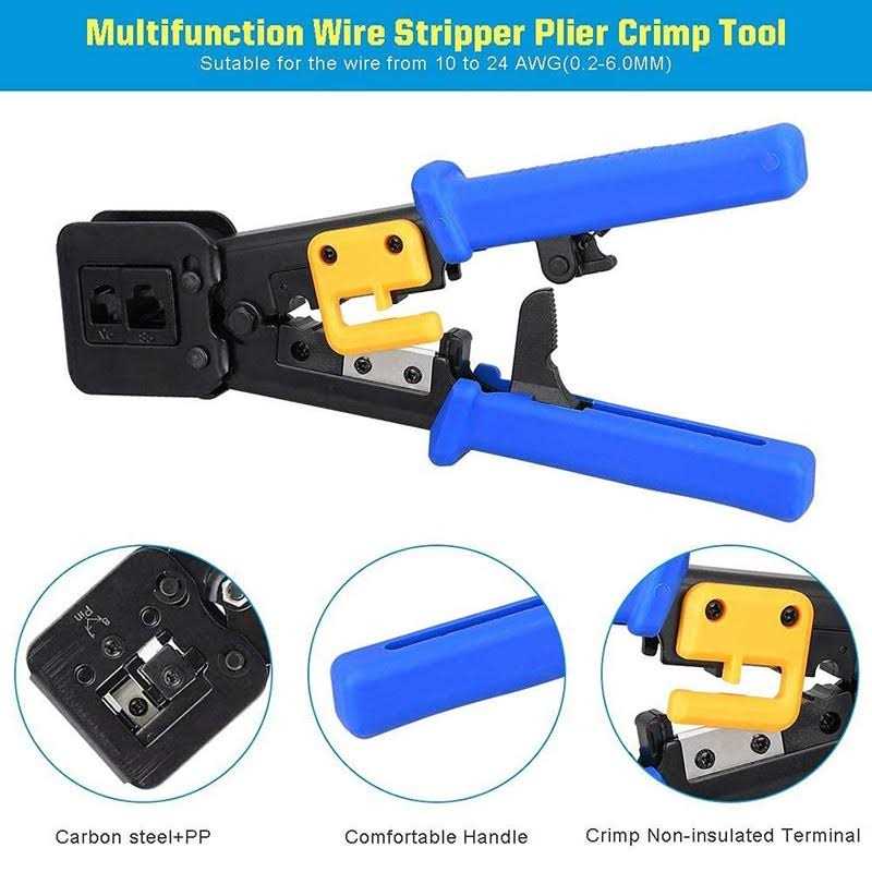 PETECHTOOL RJ45 Crimping Tool Ethernet Crimper for Cat6 Cat5 Cat5e RJ45 Pass Through Connectors and RJ12 Ends Comes with 20PCS RJ45 Cat6 Connectors - Cheap Fitting