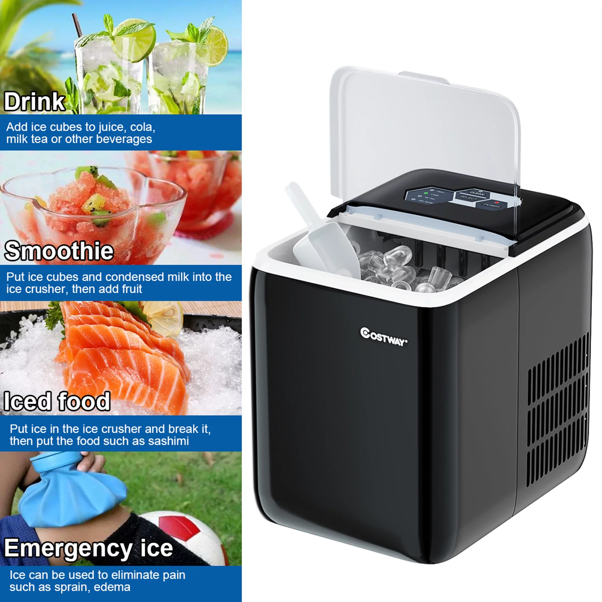Costway Portable Countertop Ice Maker Machine 44Lbs/24H Self-Clean w/Scoop Silver - Cheap Fitting