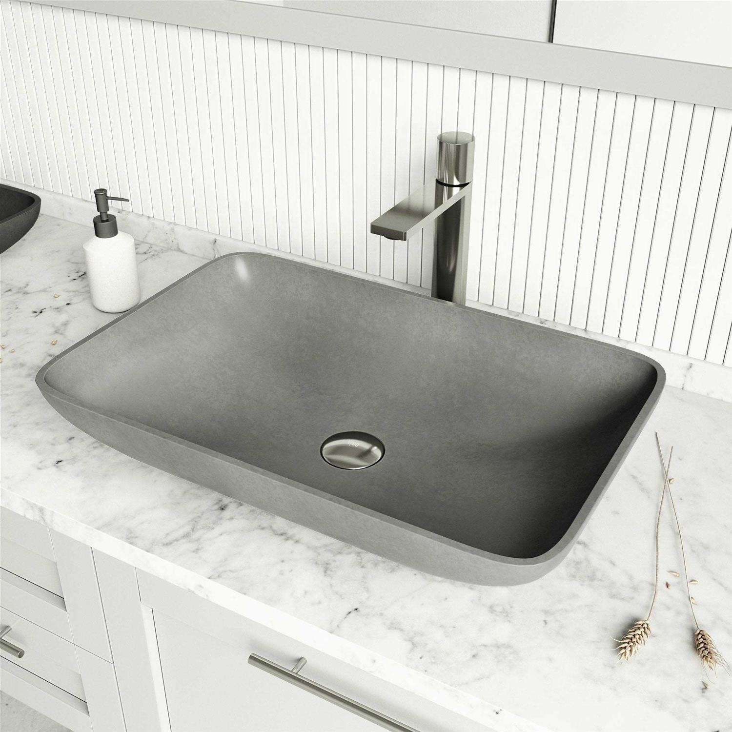 VIGO Concreto Stone VG04060 23 in. Rectangular Bathroom Vessel Sink in Gray - Cheap Fitting