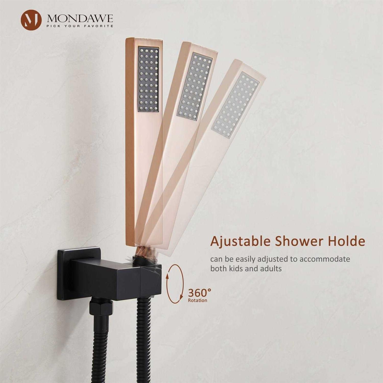 Mondawe 10 Inch Matte Black Shower System with Handheld Shower head, Bathroom Mixer Shower Set Wall Mounted Shower Faucet Rough-in Valve and Trim Kit WF6360-10BRG - Cheap Fitting