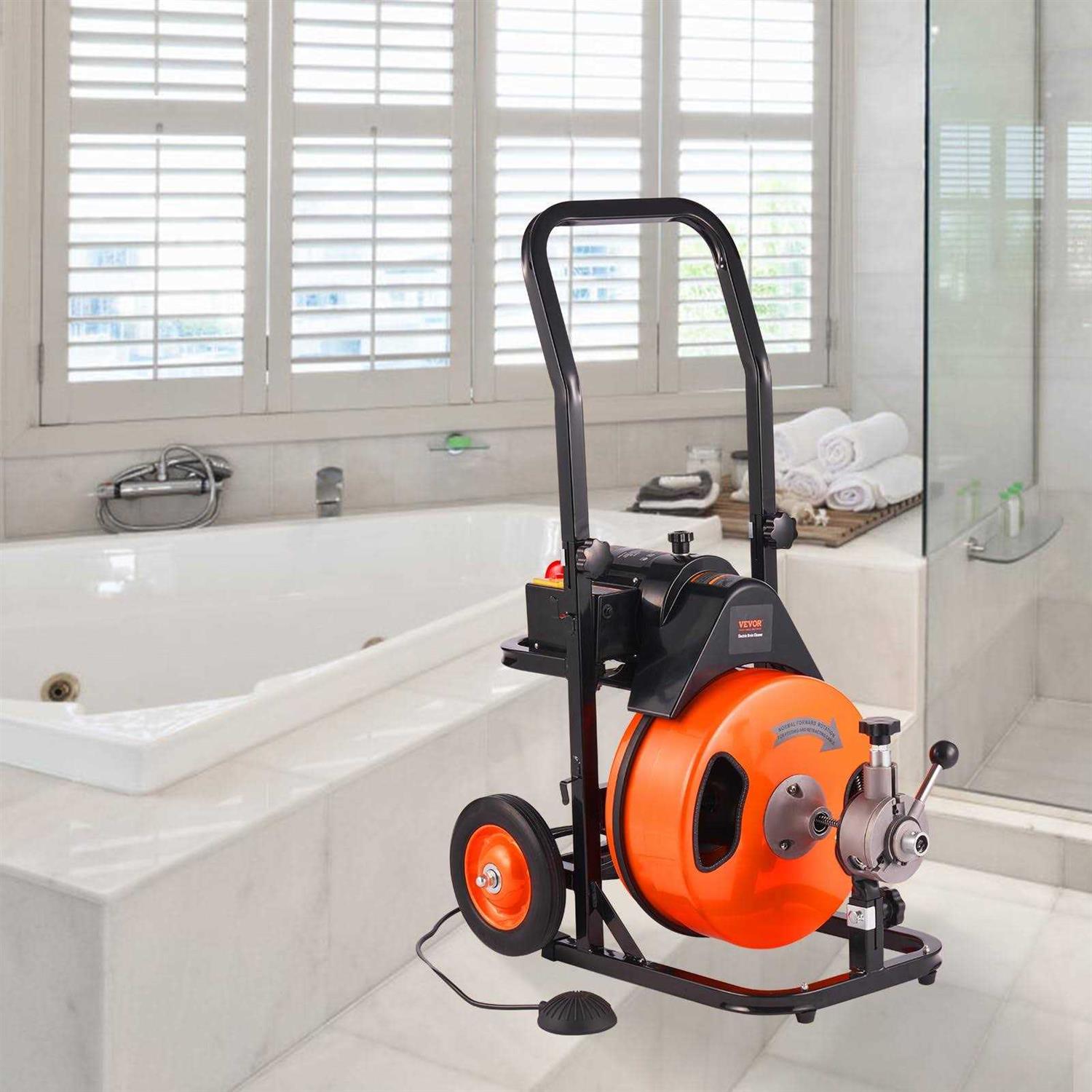 VEVOR Electric Drain Auger 50 ft. x 1/2 in. Drain Cleaner Machine Auto Feed with 4 1 in. to 4 in. Pipes - Cheap Fitting