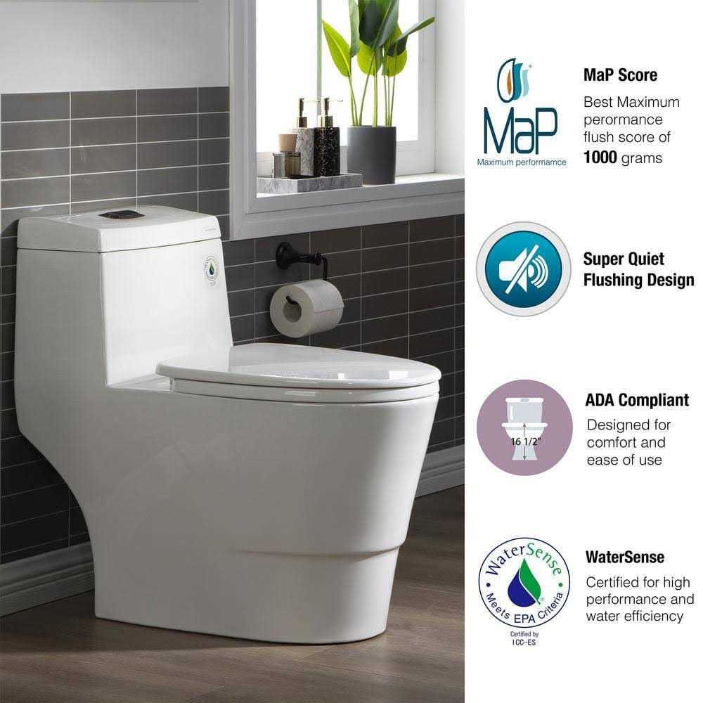 WOODBRIDGE Everette 1-piece 1.1/ 1.6 GPF Dual Flush Elongated Toilet in White with Seat Included and Flush - Cheap Fitting