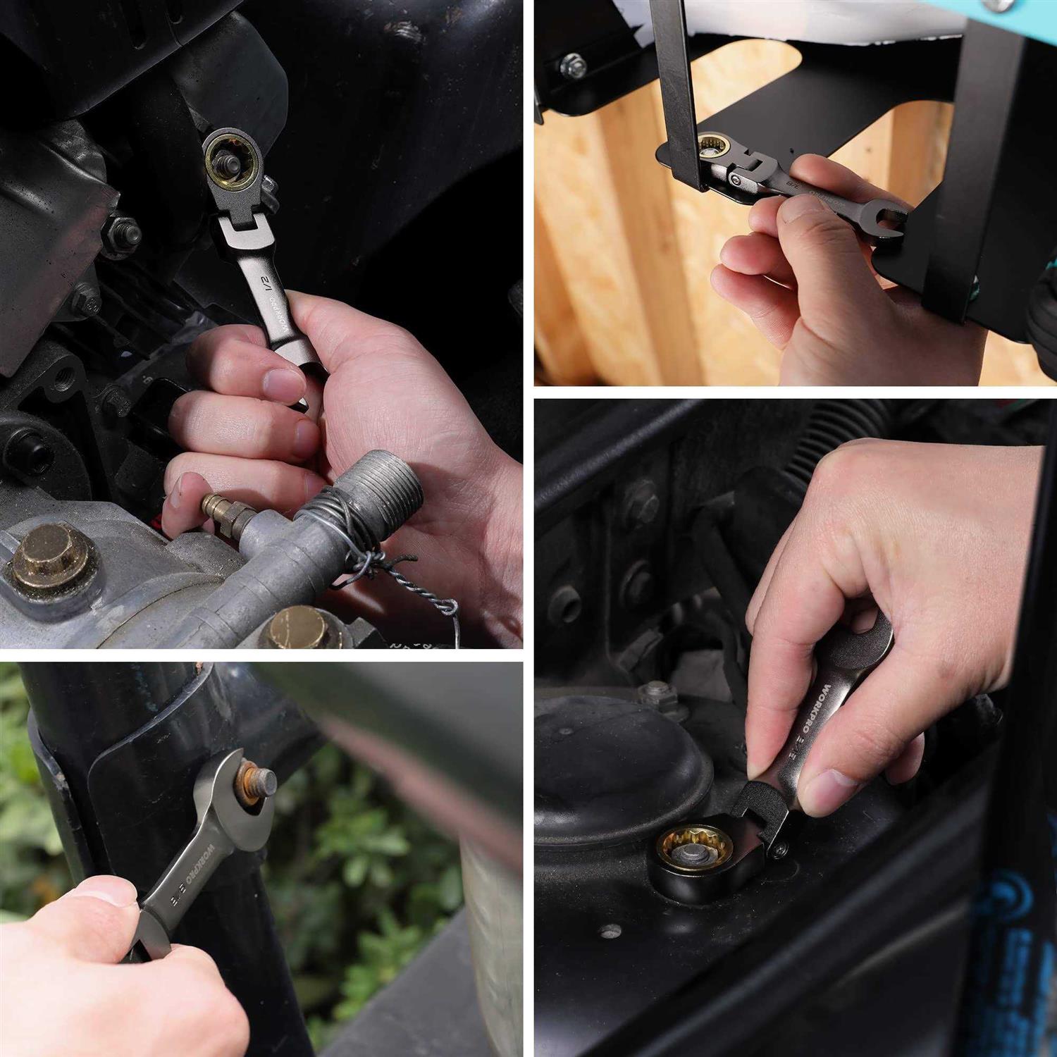 WORKPRO 8-Piece Flex-Head Stubby Ratcheting Combination Wrench Set - Cheap Fitting