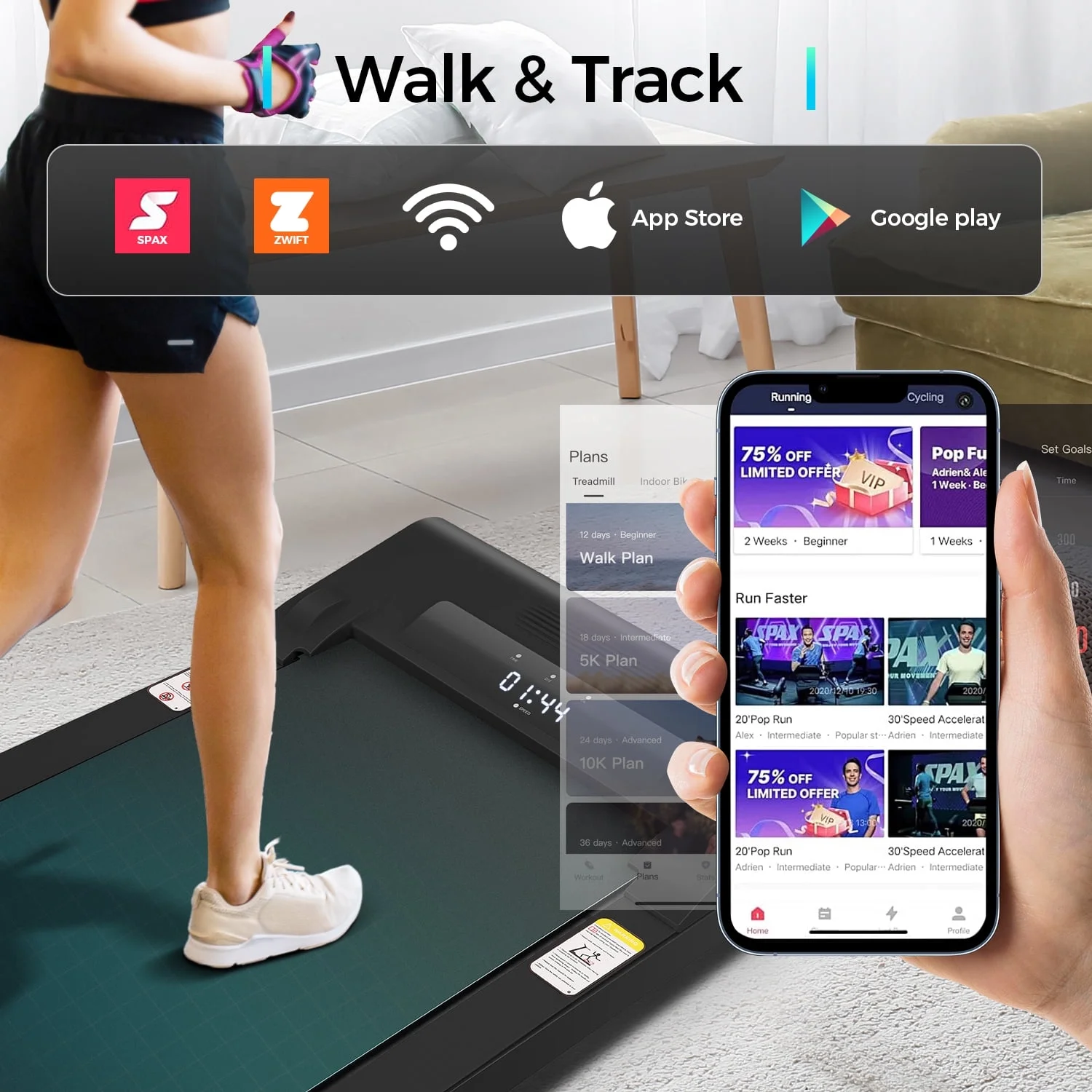 Adnoom Walking Pad Treadmill Under Desk Treadmills for Home,Smart App Remote Control 2.5HP Electric Jogging Running Machine with LED Display - Cheap Fitting