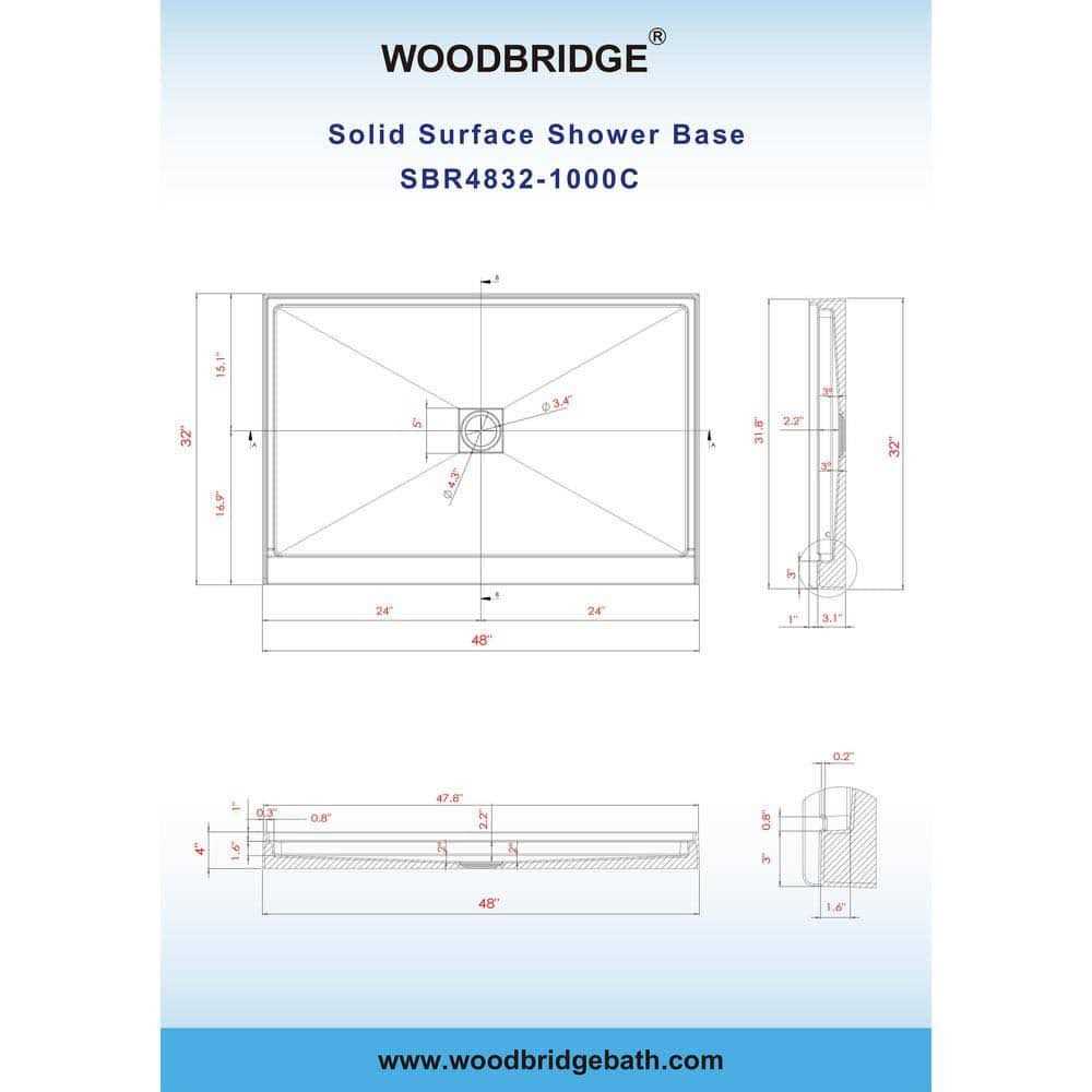 WOODBRIDGE 60 in. L x Solid Surface Alcove Shower Pan Base Drain in White - Cheap Fitting