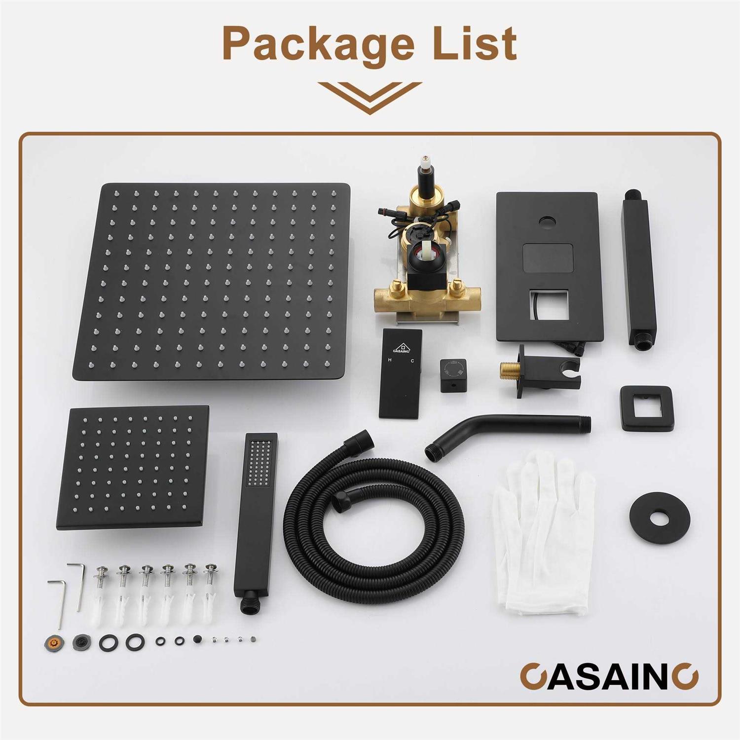 12 Deluxe Dual Shower Head System with Temperature Digital Display-CASAINC KCHS0016-12BG - Cheap Fitting