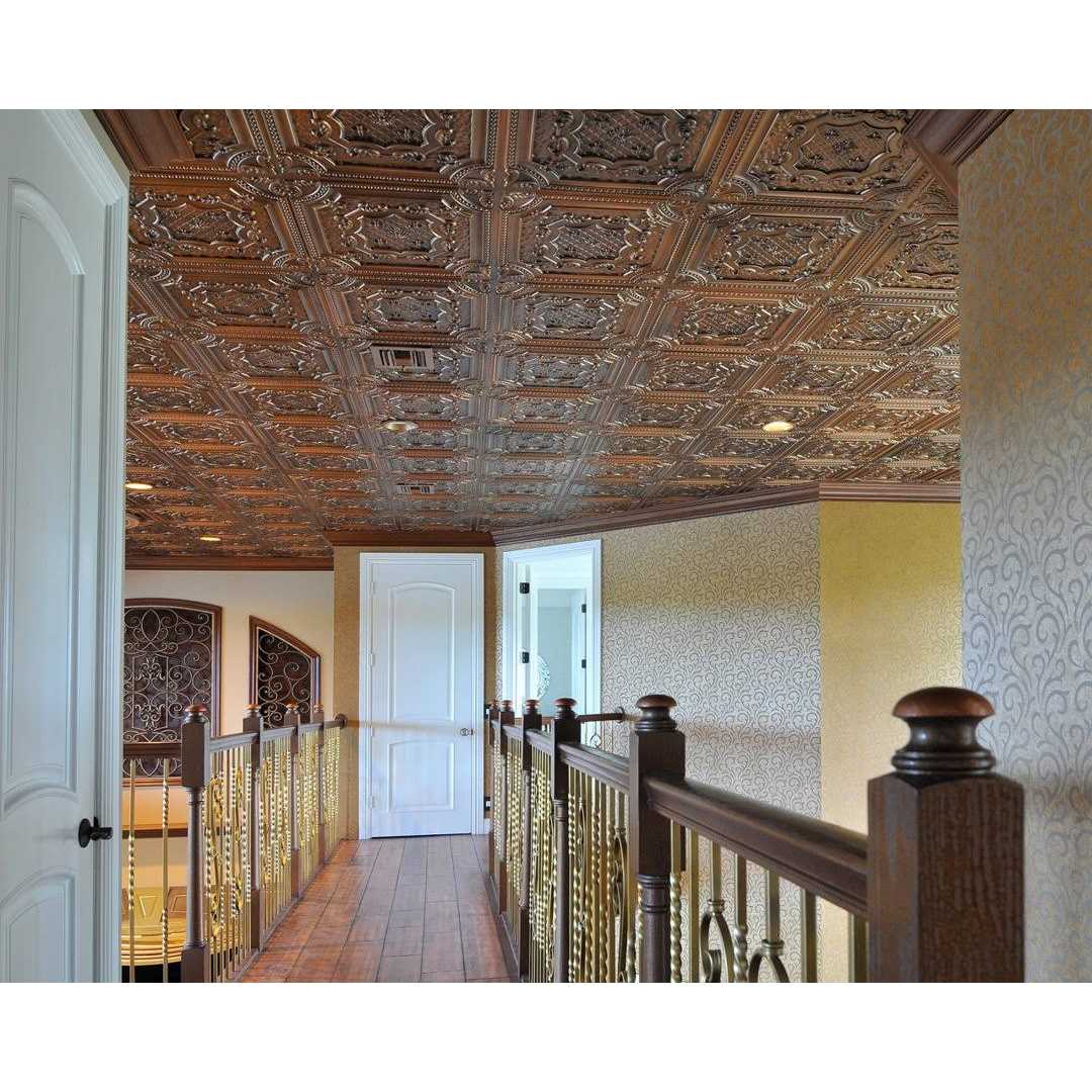 From Plain To Beautiful In Hours Elizabethan Shield 2 ft. x 2 ft PVC Glue Up or Lay In Ceiling Tile - Cheap Fitting