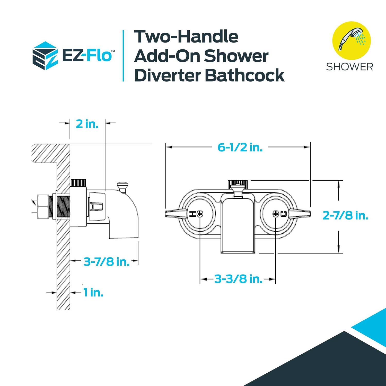 Ez-FLO 2-Handle Add-On Shower Diverter Bathcock 11129 - Cheap Fitting