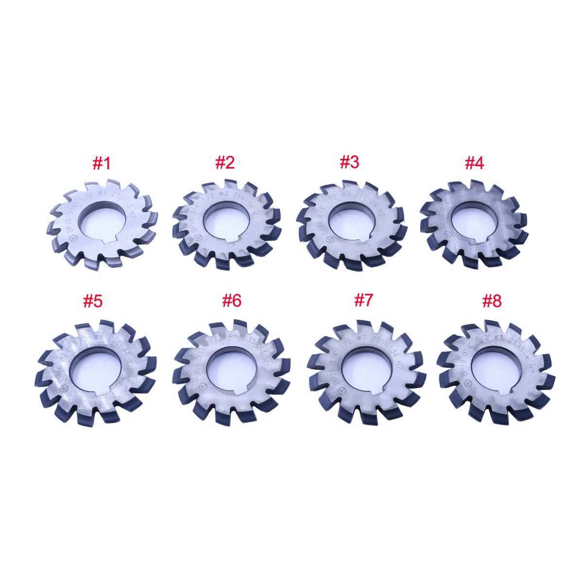 EVNSIX Dp16 PA14-1/2 Bore22 No. 1-8 Involute Gear Cutters+ 7/16 Inch 22mm R8 Shank Milling Arbor Gear Mill Cutter Holder Machine - Cheap Fitting