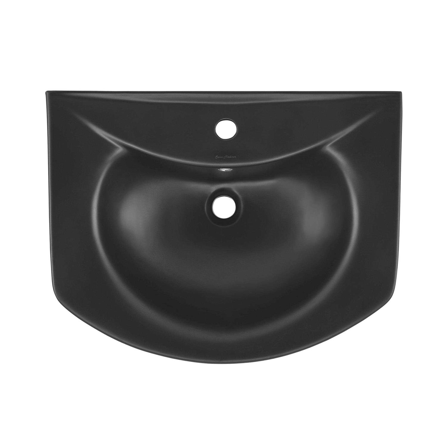 Swiss Madison Chateau Two-Piece Round Pedestal Sink in Matte Black - Cheap Fitting