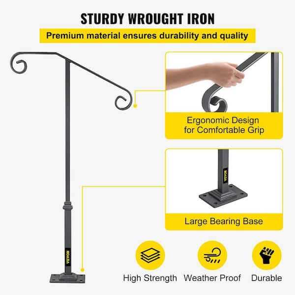 VEVOR Single Post Wrought Iron Handrail Fit 1 or 2 Steps Outdoor Stair Railing Handrails for Outdoor Steps LTFSSHSDDZJSFS001V0 - Cheap Fitting