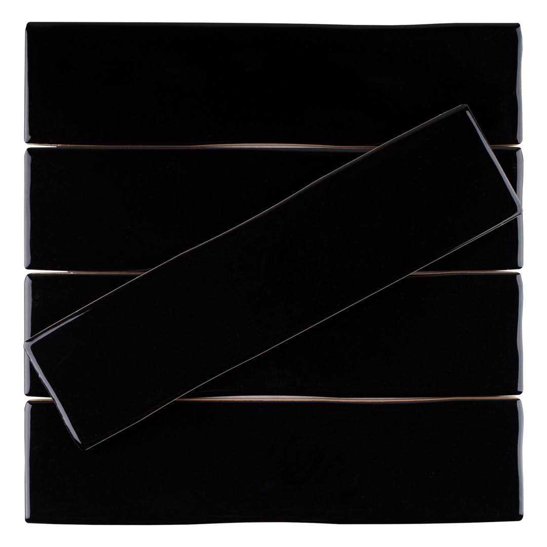 MOLOVO Kezma Black 2.95 in. X 11.81 in. Polished Ceramic Subway Wall Tile - Cheap Fitting