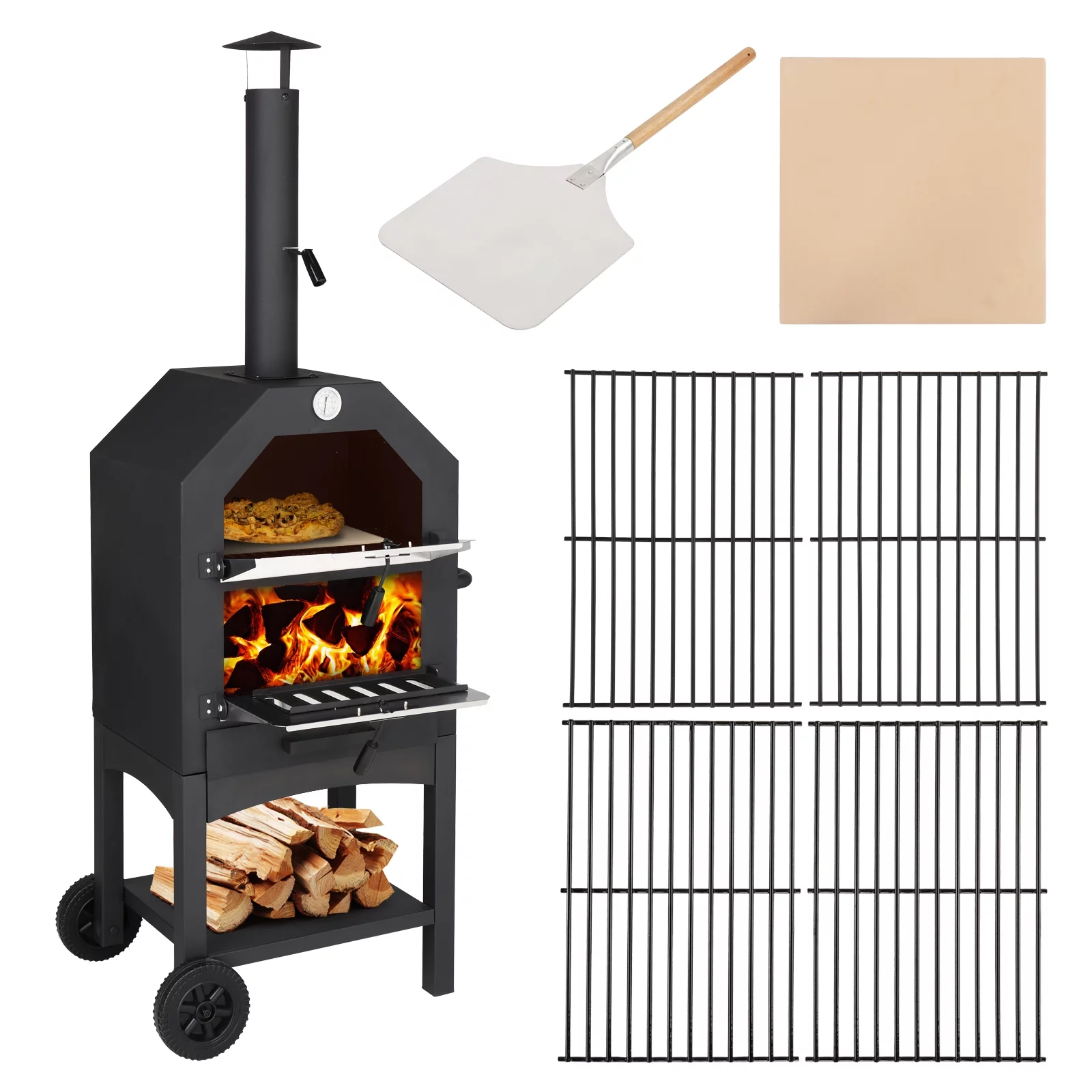 Zimtown Outdoor Pizza Oven Wood Fire Pizza Maker 14'' with Pizza Stone,Pizza Peel,Grill Rack for Backyard and Camping - Cheap Fitting