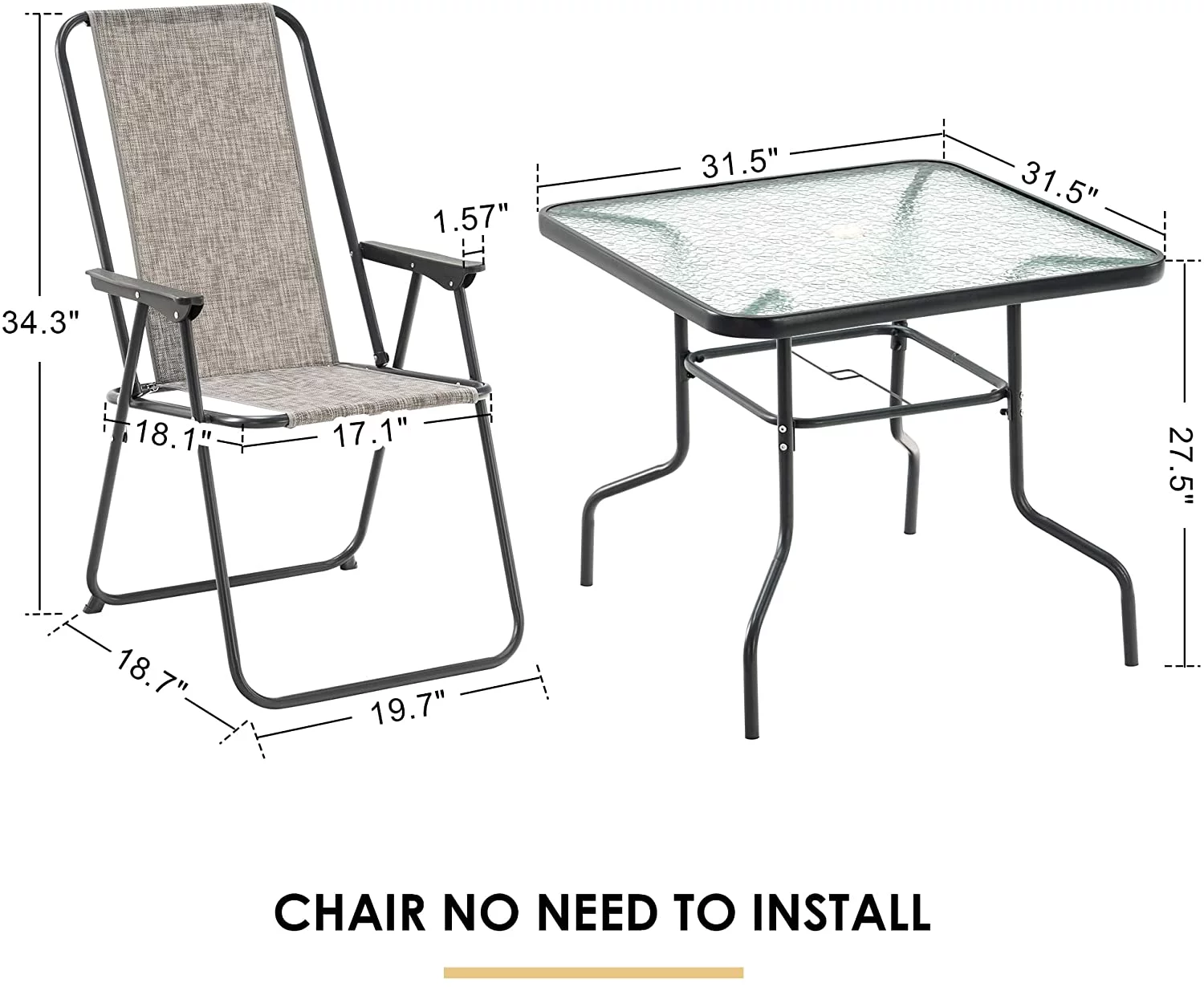 Mcombo 6 Pieces Outdoor Patio Dining Set with Glass Table, Umbrella and Set of 4 Chairs for Lawn, Deck, Backyard, 4525 Grey, Tempered Glass, Steel, Fabric - Cheap Fitting