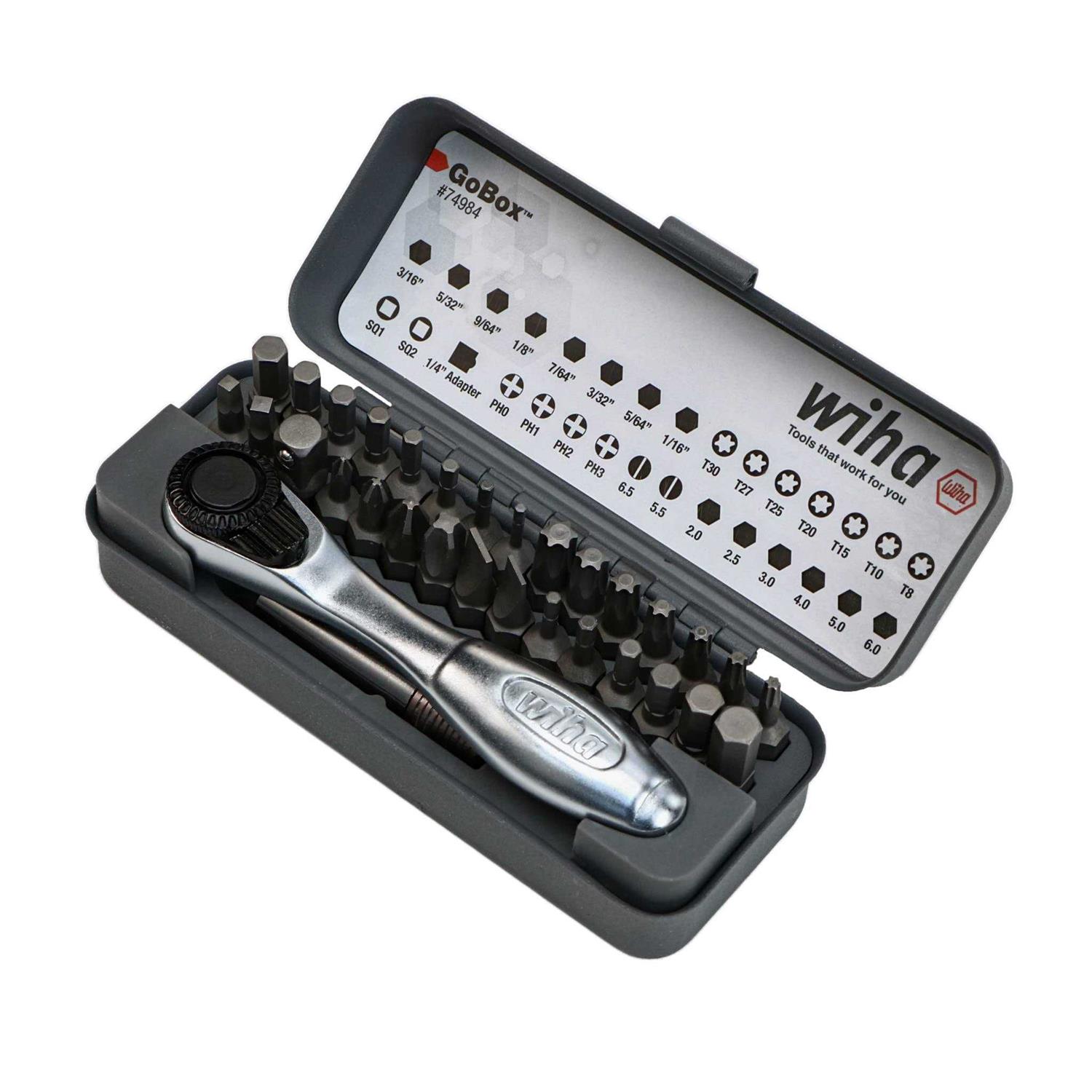 Wiha 74984 32 Piece GoBox Standard Bit Set with Mini Ratchet - Cheap Fitting