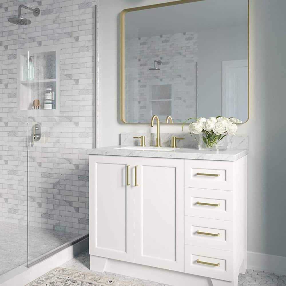YASINU 36 in. W x 22 in. D Engineered Stone Composite Vanity Top in White with White Rectangular Single Sink - Cheap Fitting