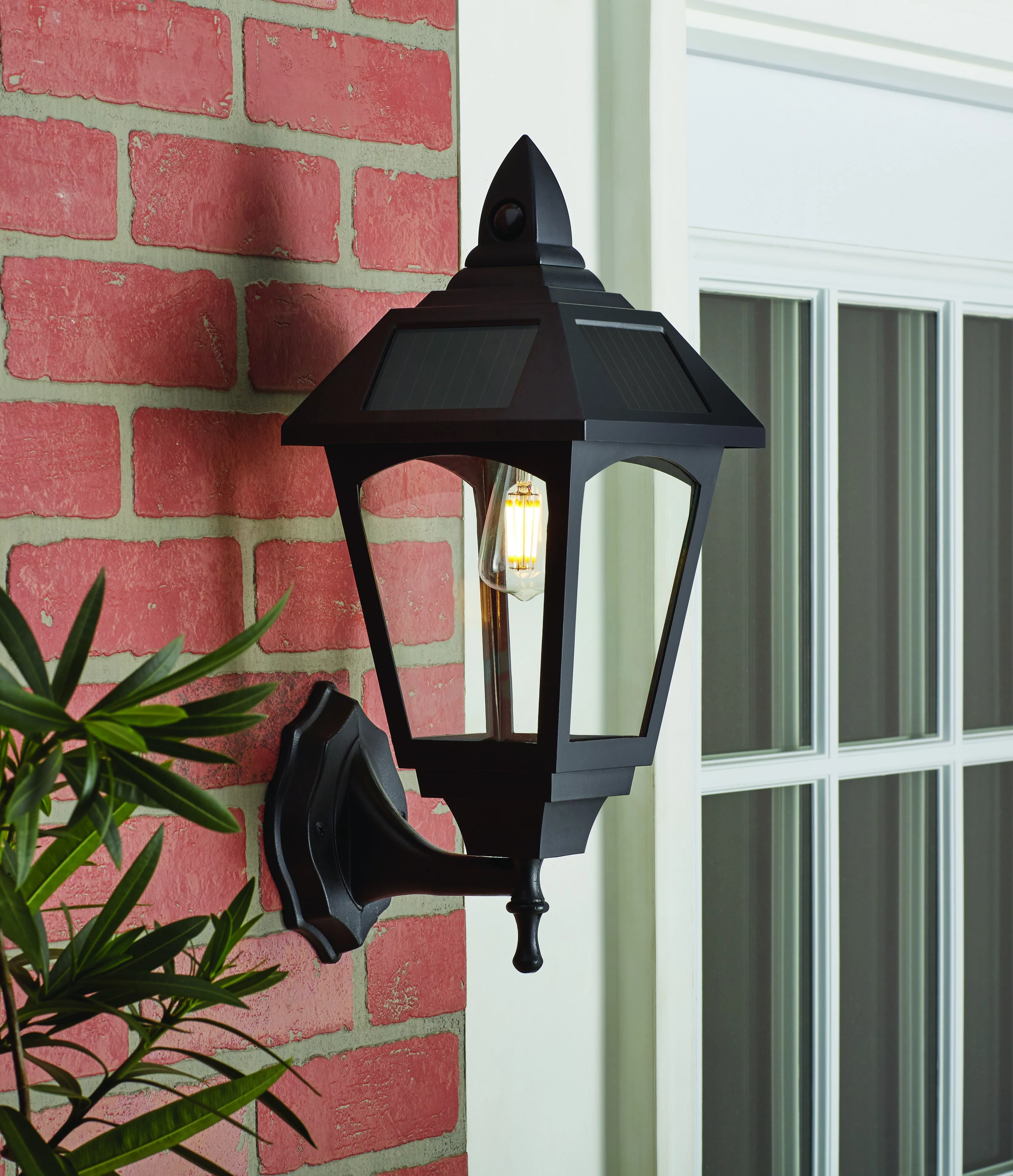 Hyper Tough Motion Sensor Activated Solar Wall Lantern, W/Filament Bulb, Black - Cheap Fitting