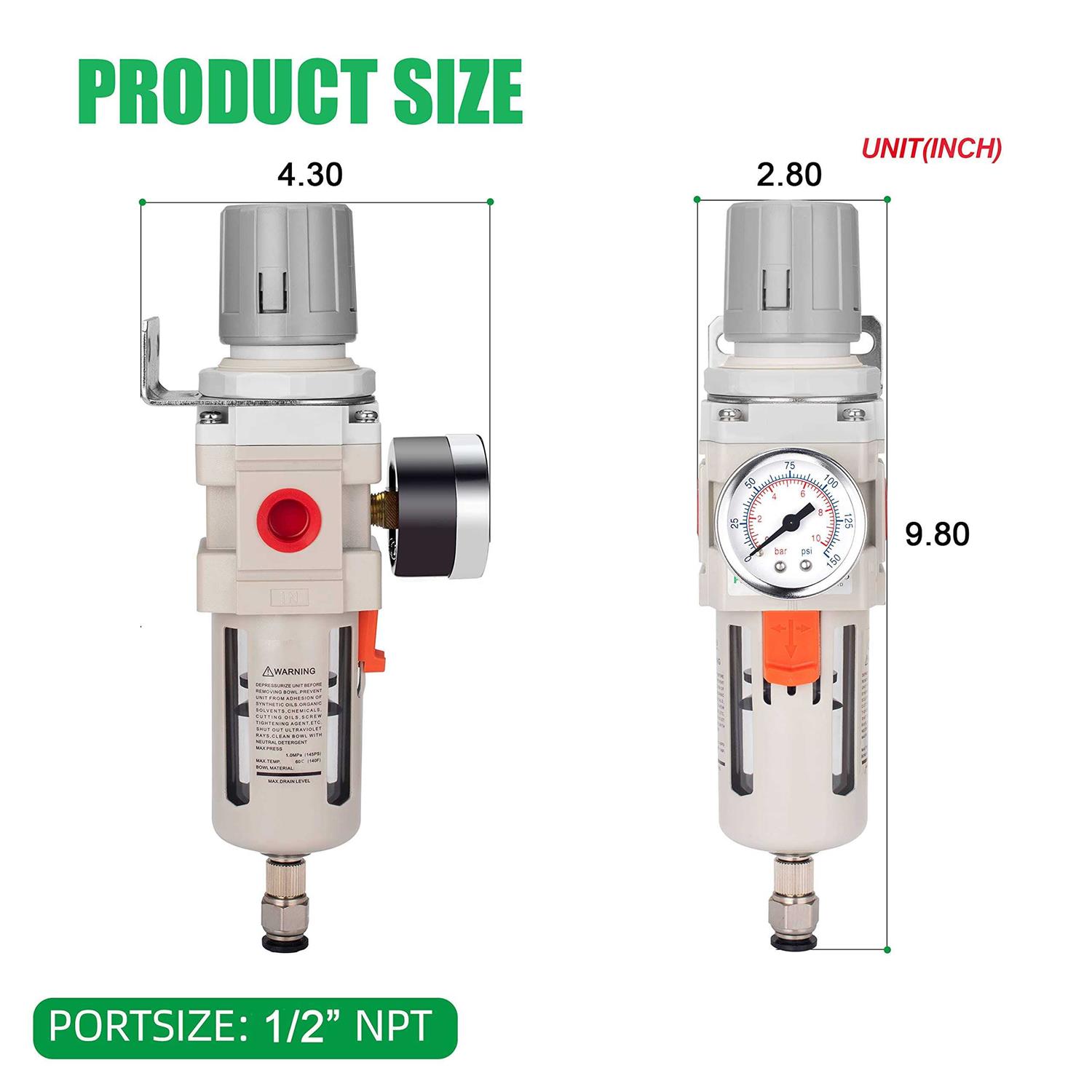 PUDUSI NPT Compressed Air Filter Regulator Combo Air Compressor Water Separator - Cheap Fitting