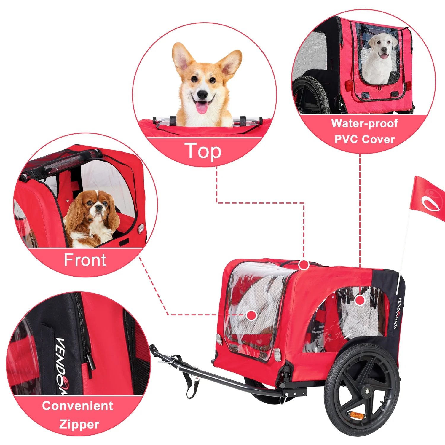 Best Bicycle Trailer for Pets Outdoor Foldable Dog Cycling Trailer with Reflectors and Safety Flag Bike Cargo Wagon Carrier w/Universal Hitch Red - Cheap Fitting