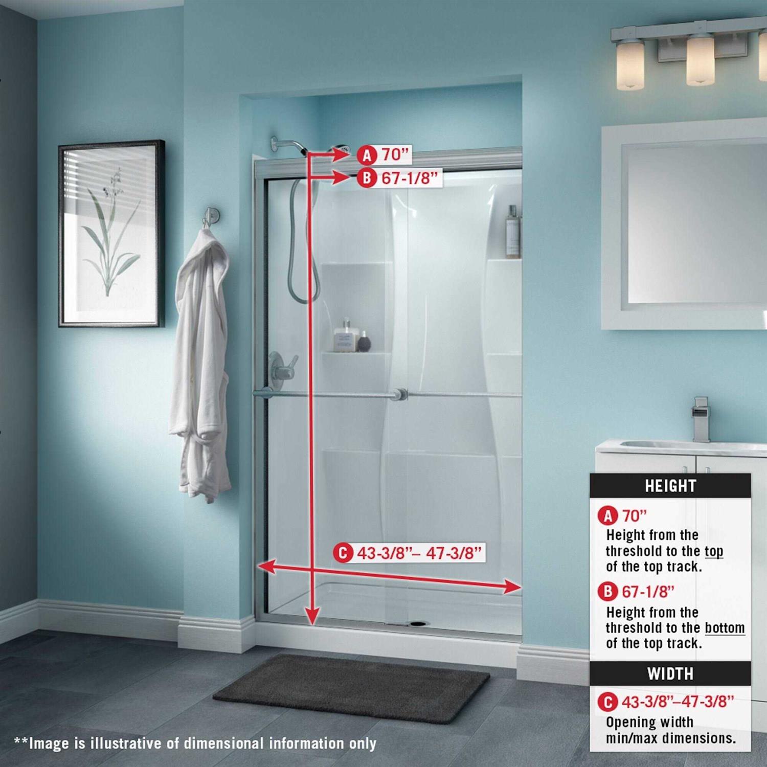 Delta SD3956954 Classic 48 Wide Sliding Semi Frameless Shower Door with Clear Glass - Cheap Fitting