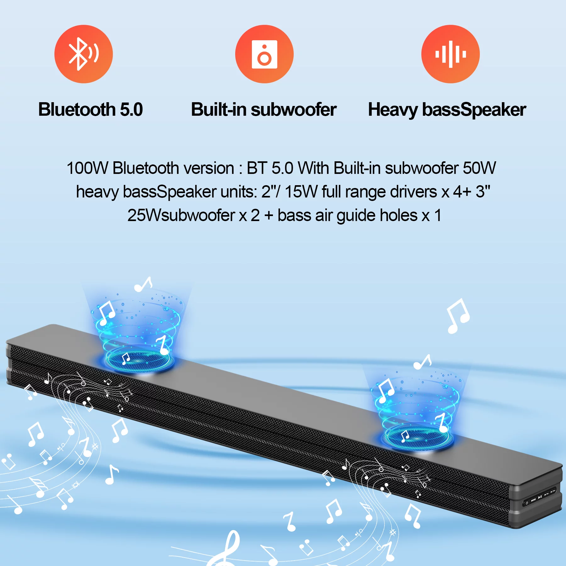 VEAT00L S50L 100W 2.2ch Sound Bars for TV, Soundbar with Subwoofer, Wired & Wireless Bluetooth 5.0 3D Surround Speakers, Optical/HDMI/AUX/COAX/USB Connection, Wall Mountable, Remote Control - Cheap Fitting