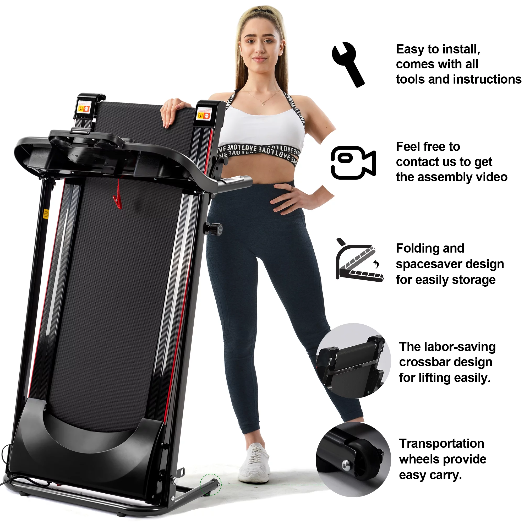 CIYOYO Folding Treadmill for Home, 2.5HP Treadmills for Office with Bluetooth Music, 240 lbs Max Weight - Cheap Fitting