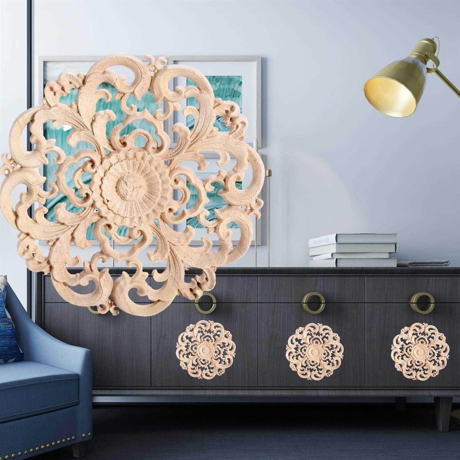 Beoot Wooden Carved Onlay Appliques Wood Carving Decal Unpainted Furniture Bed Door Cabinet Decor - Cheap Fitting