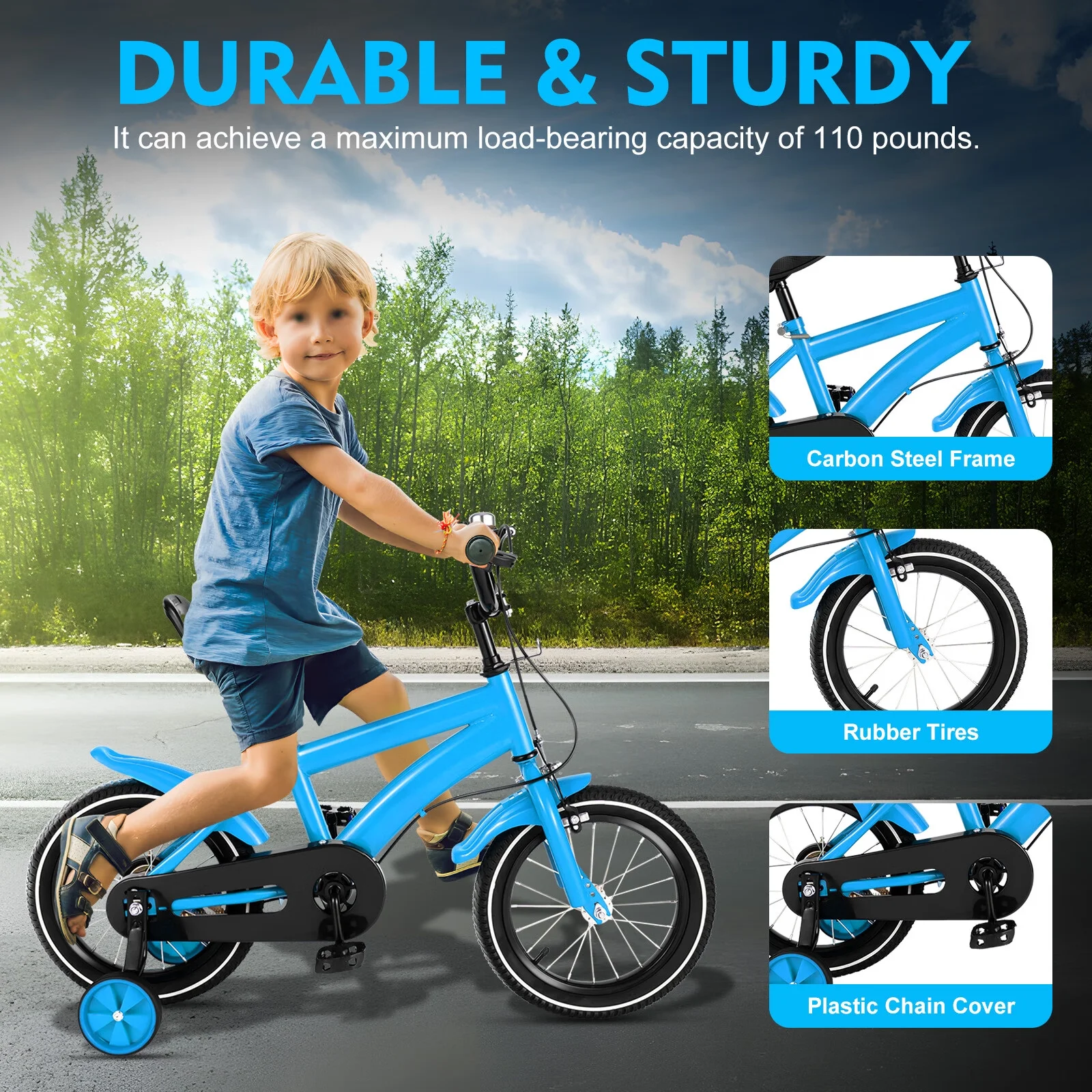 Aiqidi 14 Inch Kids Bike Universal Children Bicycle Adjustable Boys Girls Bikes w/Training Wheels & Braking & Mudguards, Blue - Cheap Fitting